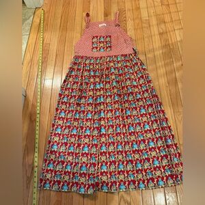 VTG Red White Bird Print Checkered Cotton overall dress cottage